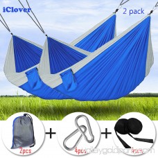 [2 Packs] Camping Hammock Double Person, IClover Portable Parachute Nylon Lightweight Quick Dry Outdoor Tree Hammock with 2 x Hanging Ropes & Carabiner for Backpacking Travel Survival Beach Yard